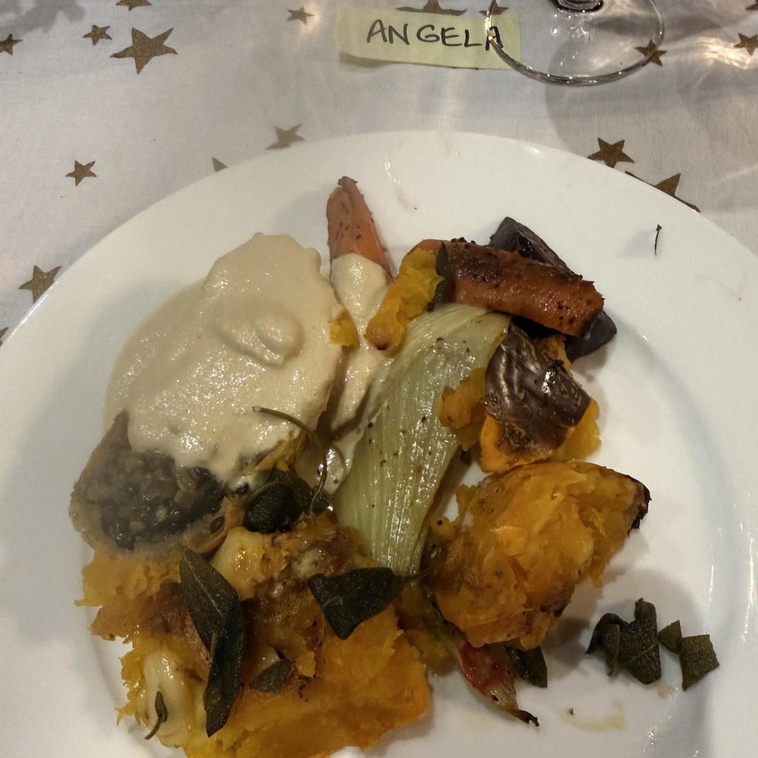 Mushroom Wellington with cashew cream and sides